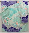 Photo1: 6713T15z1050  Japanese Kimono Silk FURISODE Peony Dark lavender blue (1)