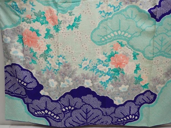 Photo5: 6713T15z1050  Japanese Kimono Silk FURISODE Peony Dark lavender blue (5)
