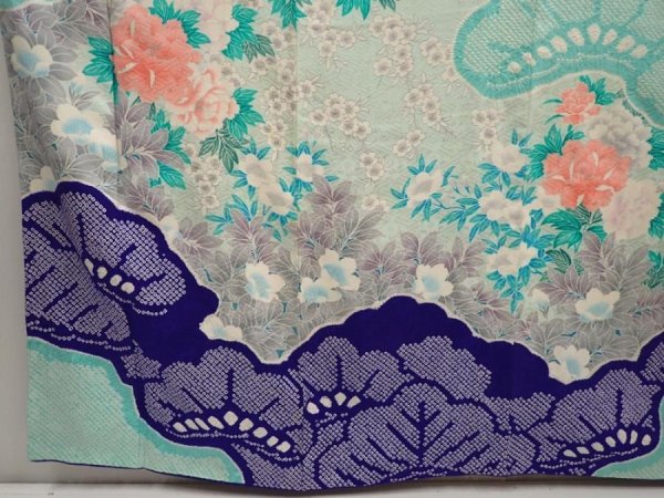 Photo6: 6713T15z1050  Japanese Kimono Silk FURISODE Peony Dark lavender blue (6)