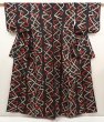 Photo1: 6714T01z740 Vintage Japanese Kimono Silk MEISEN KOMON  Black (1)