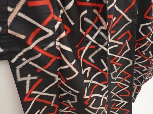 Photo3: 6714T01z740 Vintage Japanese Kimono Silk MEISEN KOMON  Black (3)