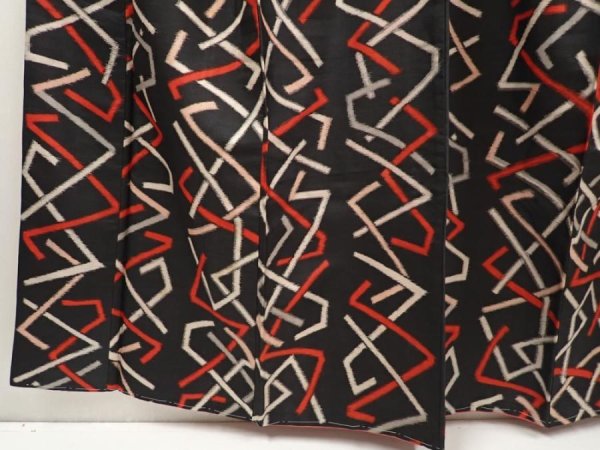 Photo4: 6714T01z740 Vintage Japanese Kimono Silk MEISEN KOMON  Black (4)