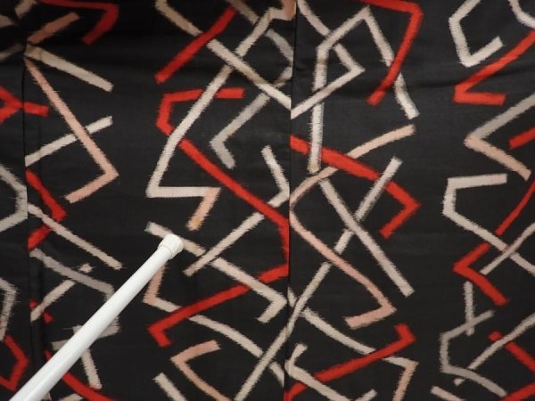 Photo7: 6714T01z740 Vintage Japanese Kimono Silk MEISEN KOMON  Black (7)