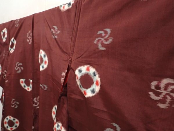 Photo2: 6714T02z560 Vintage Japanese Kimono Silk MEISEN KOMON Purple-Brown (2)