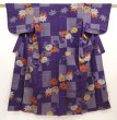 Photo1: 6714T03z590 Vintage Japanese Kimono Silk MEISEN KOMON Maple Dark lavender (1)