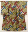 Photo1: 6714T04z590 Vintage Japanese Kimono Silk MEISEN KOMON Olive brown (1)