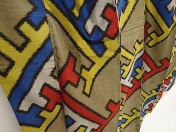 Photo3: 6714T04z590 Vintage Japanese Kimono Silk MEISEN KOMON Olive brown (3)