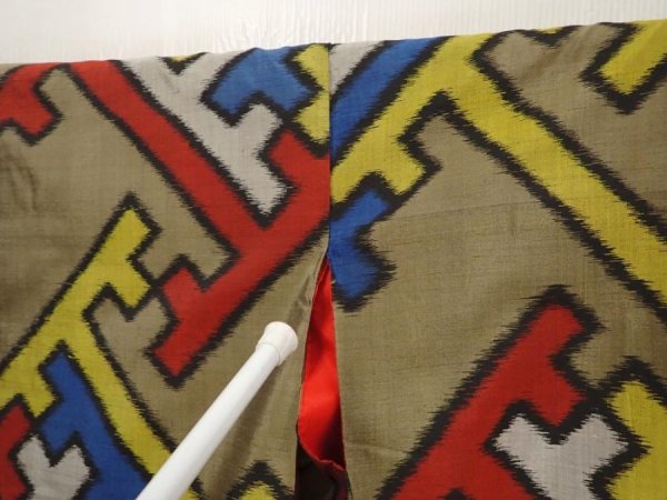 Photo7: 6714T04z590 Vintage Japanese Kimono Silk MEISEN KOMON Olive brown (7)