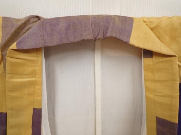 Photo7: 6714T05z560 Vintage Japanese Kimono Silk MEISEN KOMON  Light orange (7)