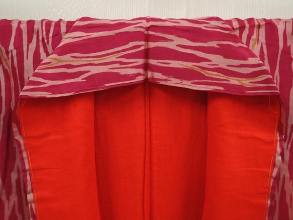 Photo7: 6714T06z610 Vintage Japanese Kimono Silk MEISEN KOMON Red-Pink (7)