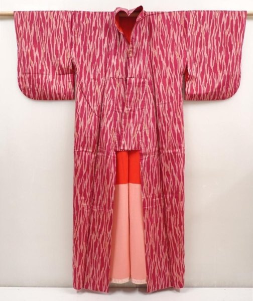 Photo8: 6714T06z610 Vintage Japanese Kimono Silk MEISEN KOMON Red-Pink (8)