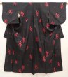 Photo1: 6714T07z680 Vintage Japanese Kimono Silk MEISEN KOMON Flower Black (1)