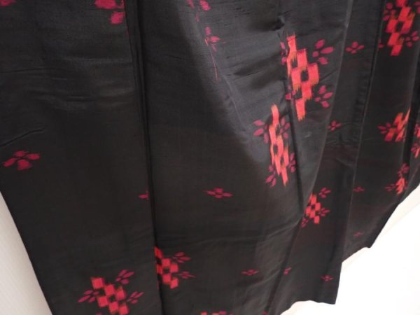 Photo3: 6714T07z680 Vintage Japanese Kimono Silk MEISEN KOMON Flower Black (3)