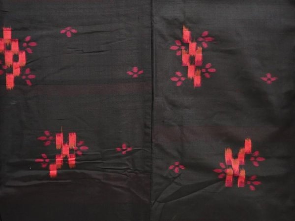 Photo5: 6714T07z680 Vintage Japanese Kimono Silk MEISEN KOMON Flower Black (5)