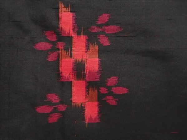 Photo6: 6714T07z680 Vintage Japanese Kimono Silk MEISEN KOMON Flower Black (6)