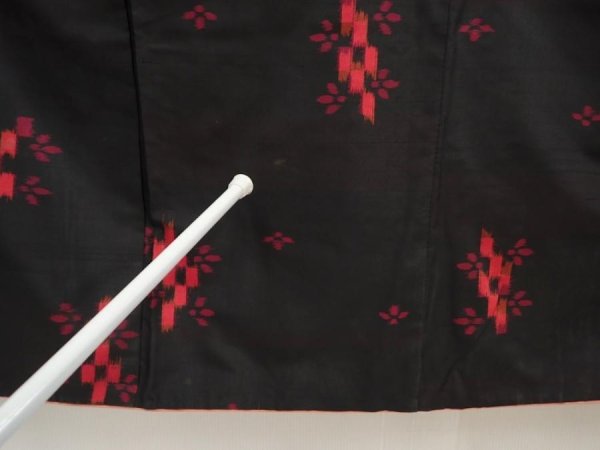 Photo7: 6714T07z680 Vintage Japanese Kimono Silk MEISEN KOMON Flower Black (7)
