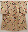 Photo1: 6714T08z750 Vintage Japanese Kimono Silk MEISEN KOMON  Dark champagne (1)
