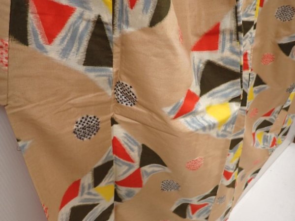 Photo3: 6714T08z750 Vintage Japanese Kimono Silk MEISEN KOMON  Dark champagne (3)