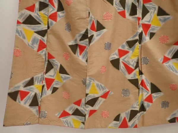 Photo4: 6714T08z750 Vintage Japanese Kimono Silk MEISEN KOMON  Dark champagne (4)