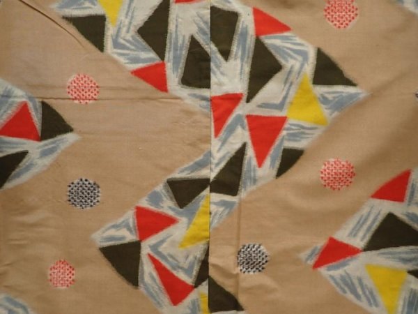 Photo5: 6714T08z750 Vintage Japanese Kimono Silk MEISEN KOMON  Dark champagne (5)