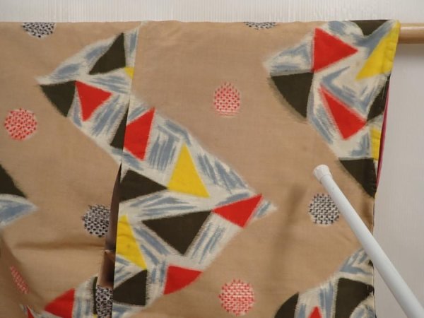 Photo8: 6714T08z750 Vintage Japanese Kimono Silk MEISEN KOMON  Dark champagne (8)