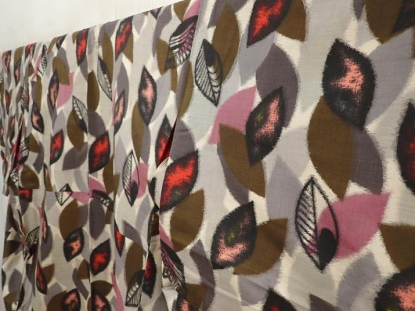 Photo2: 6714T09z540 Vintage Japanese Kimono Silk MEISEN KOMON Leaf Sand beige (2)