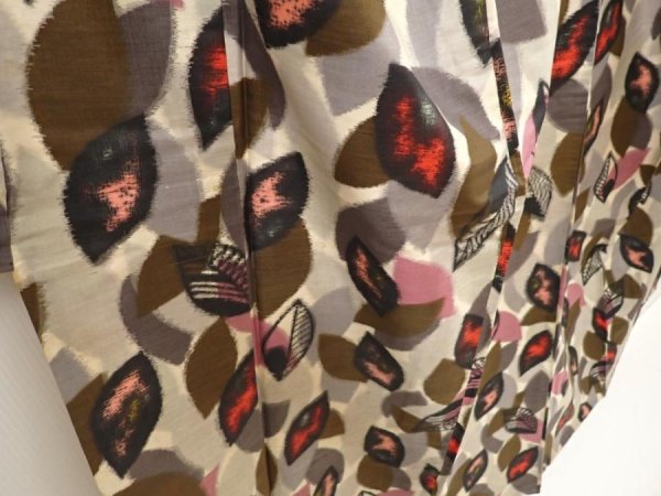 Photo3: 6714T09z540 Vintage Japanese Kimono Silk MEISEN KOMON Leaf Sand beige (3)