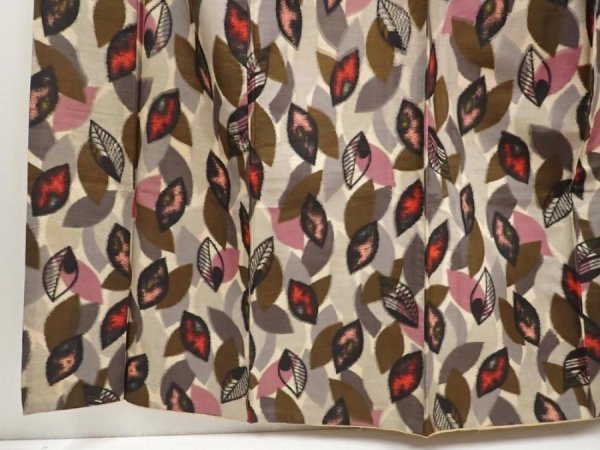 Photo4: 6714T09z540 Vintage Japanese Kimono Silk MEISEN KOMON Leaf Sand beige (4)