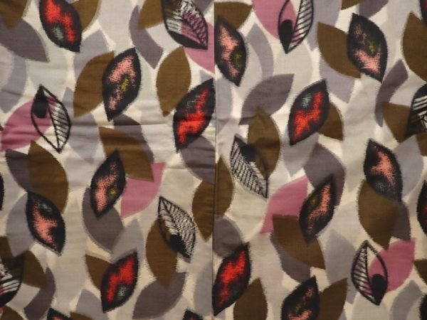 Photo5: 6714T09z540 Vintage Japanese Kimono Silk MEISEN KOMON Leaf Sand beige (5)