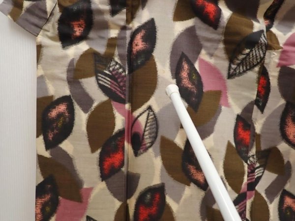 Photo7: 6714T09z540 Vintage Japanese Kimono Silk MEISEN KOMON Leaf Sand beige (7)