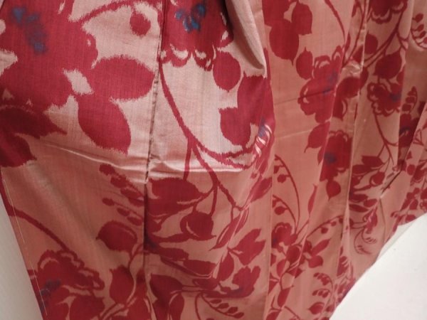 Photo3: 6714T10z540 Vintage Japanese Kimono Silk MEISEN KOMON Flower Wine red (3)