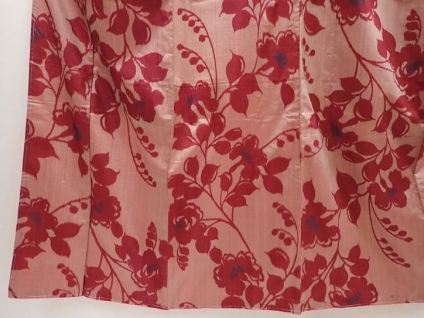 Photo4: 6714T10z540 Vintage Japanese Kimono Silk MEISEN KOMON Flower Wine red (4)