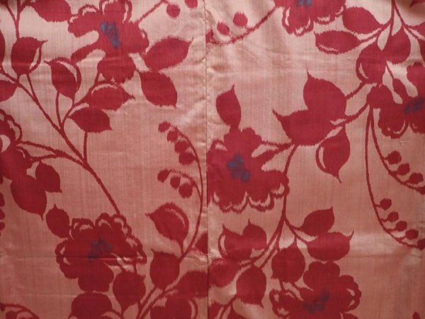 Photo5: 6714T10z540 Vintage Japanese Kimono Silk MEISEN KOMON Flower Wine red (5)