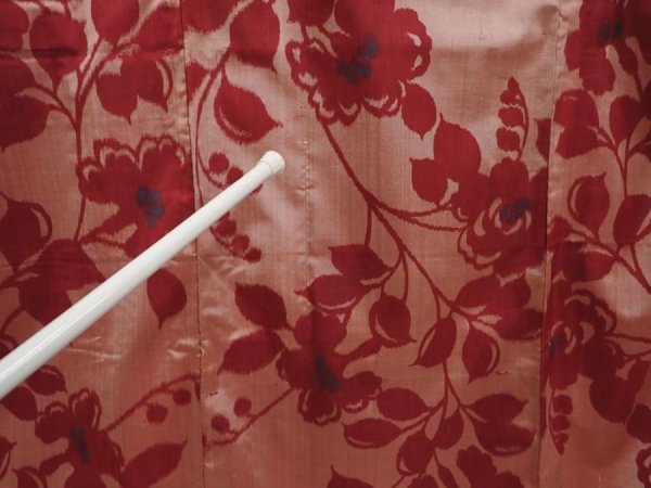 Photo8: 6714T10z540 Vintage Japanese Kimono Silk MEISEN KOMON Flower Wine red (8)