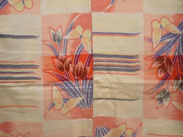 Photo5: 6714T11z550 Vintage Japanese Kimono Silk MEISEN KOMON Flower Peach-Beige (5)