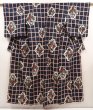 Photo1: 6714T12z680 Vintage Japanese Kimono Silk MEISEN KOMON Black (1)