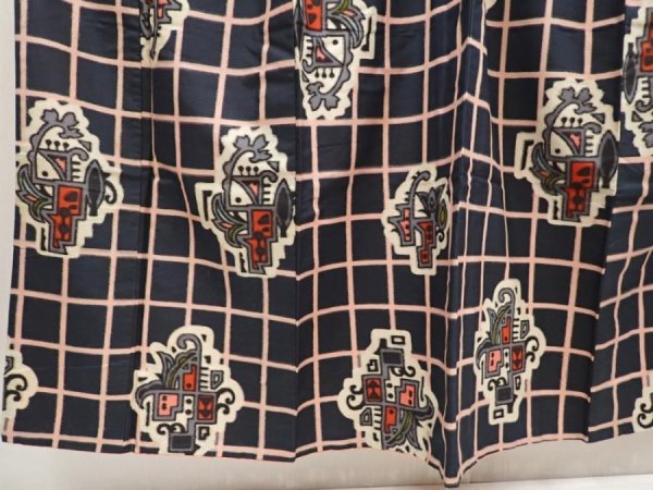 Photo4: 6714T12z680 Vintage Japanese Kimono Silk MEISEN KOMON Black (4)