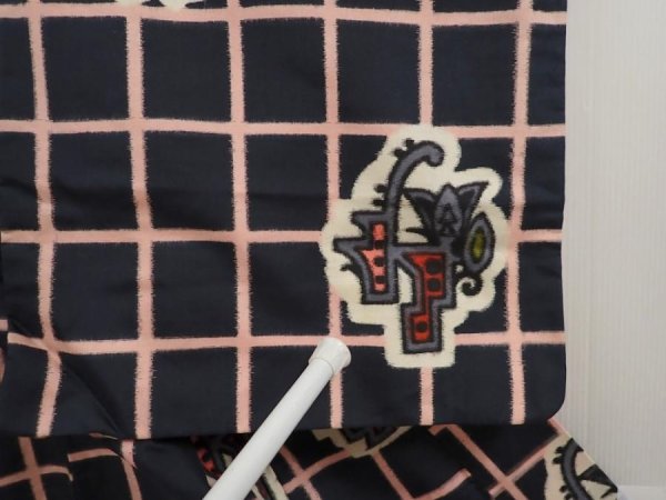 Photo7: 6714T12z680 Vintage Japanese Kimono Silk MEISEN KOMON Black (7)