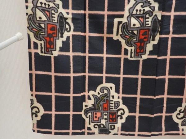 Photo8: 6714T12z680 Vintage Japanese Kimono Silk MEISEN KOMON Black (8)