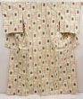 Photo1: 6714T13z800 Vintage Japanese Kimono Silk TSUMUGI Flower Light cream (1)
