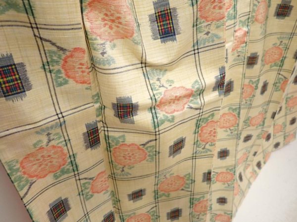 Photo3: 6714T13z800 Vintage Japanese Kimono Silk TSUMUGI Flower Light cream (3)