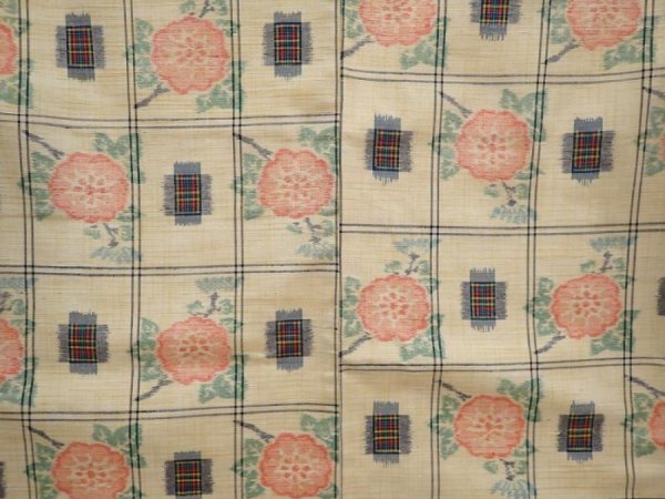 Photo5: 6714T13z800 Vintage Japanese Kimono Silk TSUMUGI Flower Light cream (5)