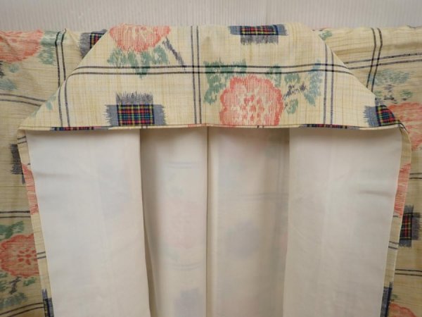 Photo7: 6714T13z800 Vintage Japanese Kimono Silk TSUMUGI Flower Light cream (7)