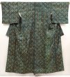 Photo1: 6714T14z810 Vintage Japanese Kimono Silk TSUMUGI  Dull green (1)