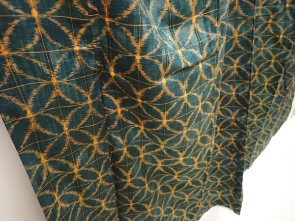 Photo3: 6714T14z810 Vintage Japanese Kimono Silk TSUMUGI  Dull green (3)