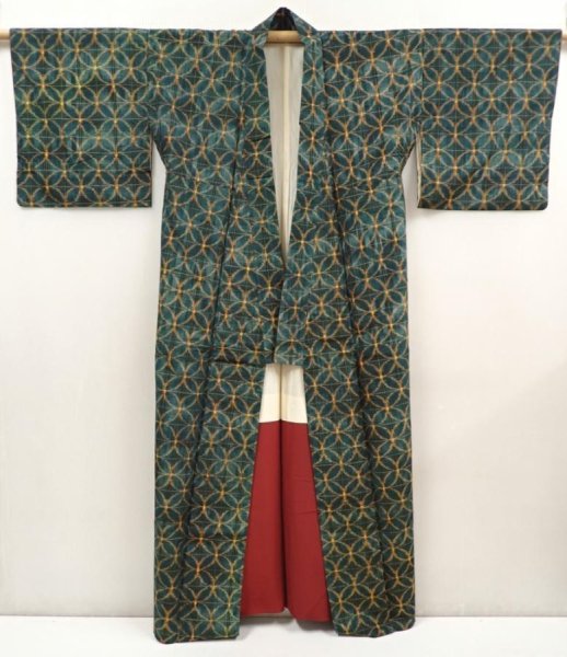 Photo8: 6714T14z810 Vintage Japanese Kimono Silk TSUMUGI  Dull green (8)