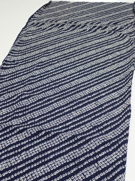 Photo3: 3M05z60  Japanese Kimono Silk SHIBORI FABRIC  Dark navy 45.7x14.6 (3)