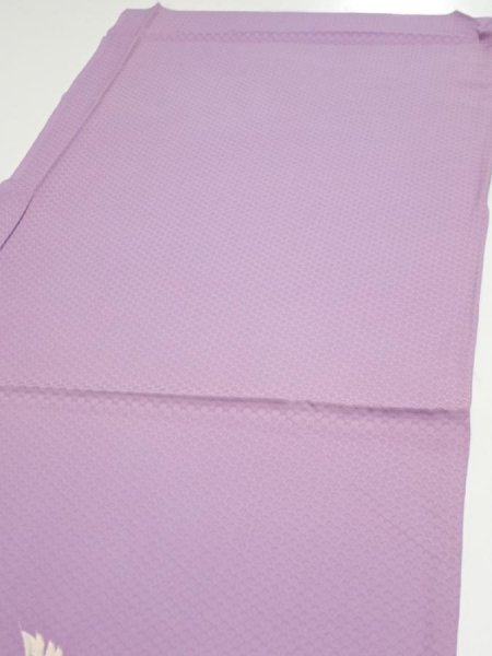 Photo3: 3M01z60  Japanese Kimono Silk  FABRIC Crane Purple-Pink 44.5x14.8 (3)