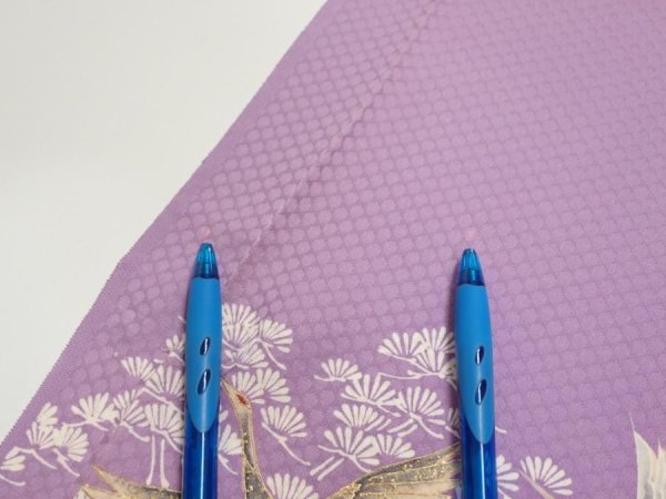 Photo6: 3M01z60  Japanese Kimono Silk  FABRIC Crane Purple-Pink 44.5x14.8 (6)