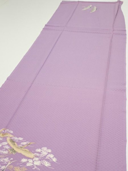 Photo3: 3M03z100  Japanese Kimono Silk  FABRIC Crane Purple-Pink 69.3x14.8 (3)